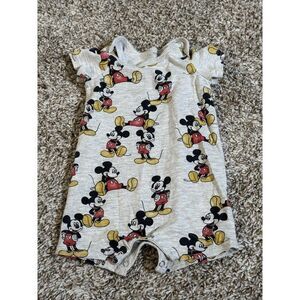 Disney Baby Romper Mickey Mouse Gray 3-6 Month One Piece Short Sleeve